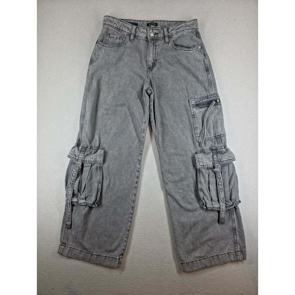 Wild Fable Gray Mid-Rise Baggy Cargo Jeans Womens 4 Wide Leg Utility Streetwear
